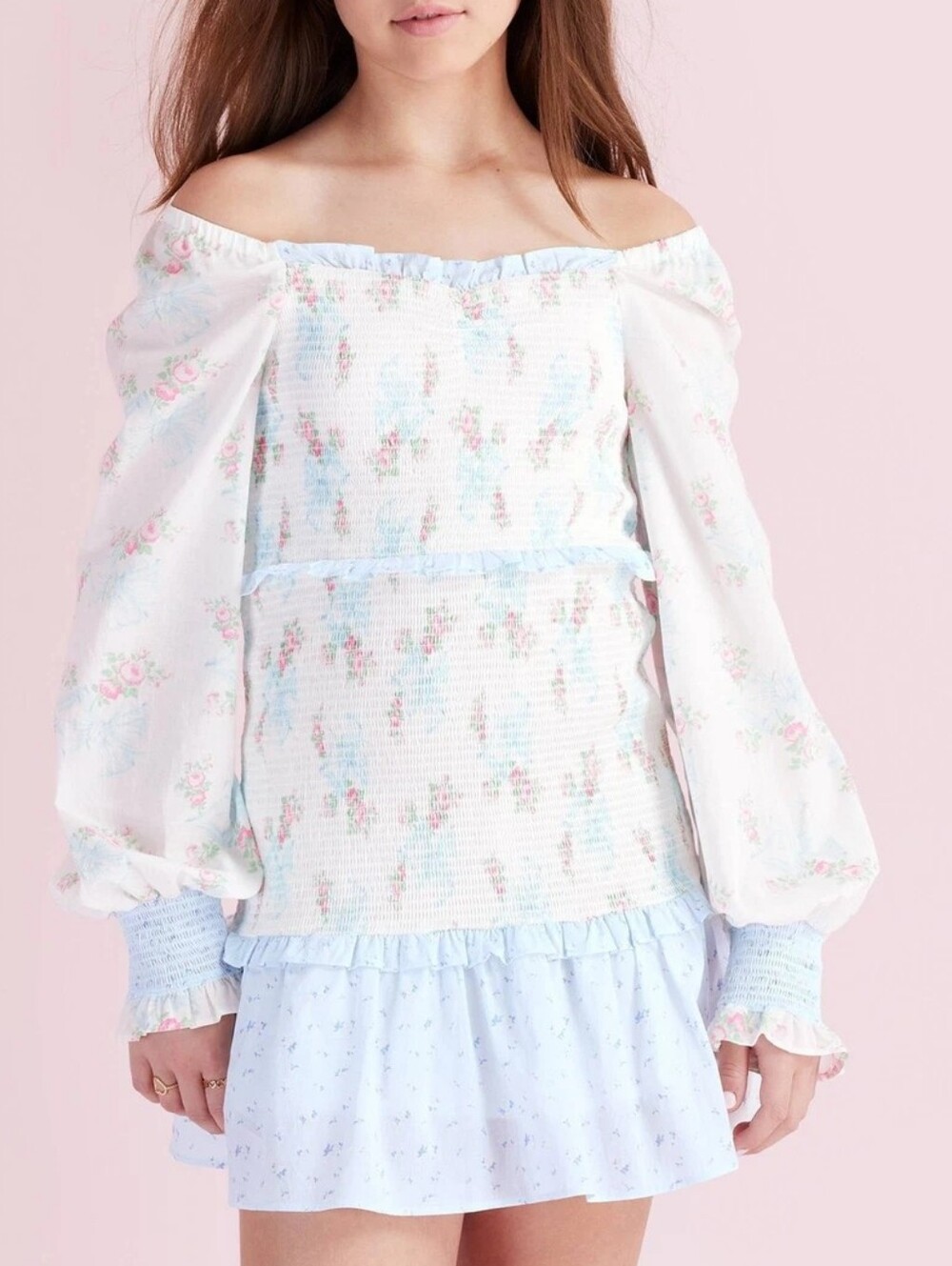 LoveShackFancy x Target baby blue Juliet Ribbon Floral Smocked Long Sleeve Dress
